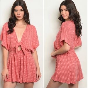 Polka dot tie front romper